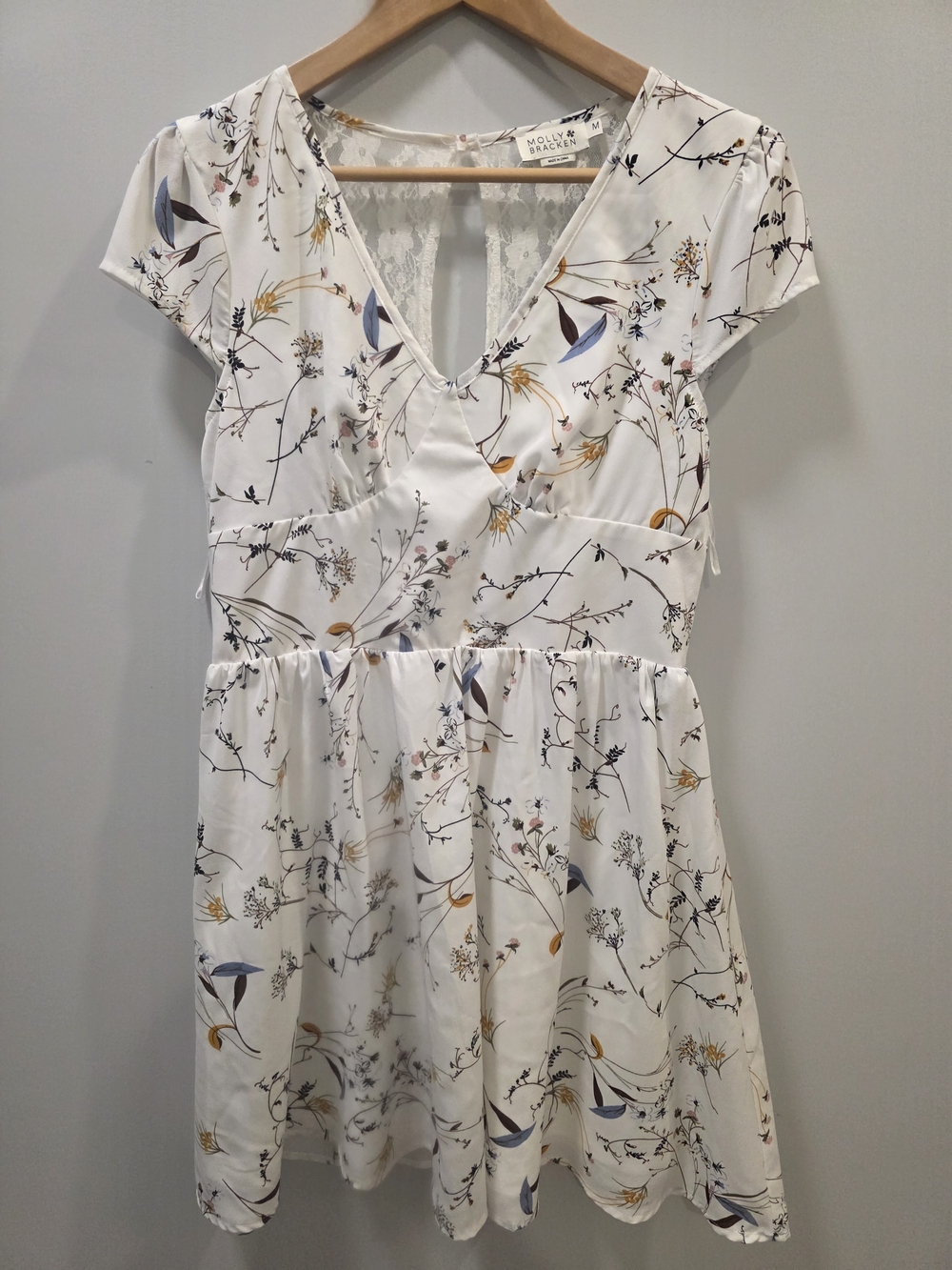 Molly Bracken Floral Lace Back Mini Dress Size M Romantic Cottagecore Boho Dress